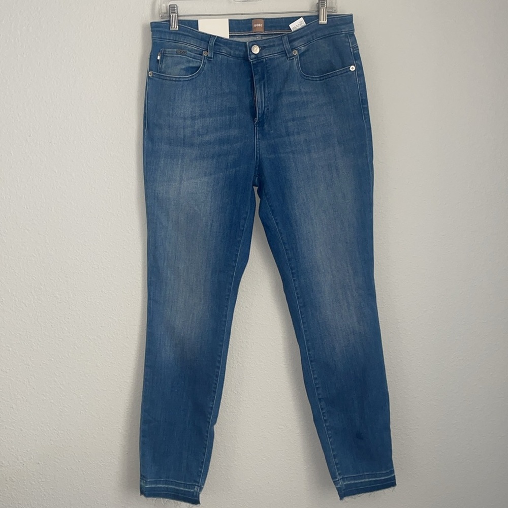 HUGO BOSS Raw Hem Ankle Crop Slim Leg Jeans In Bright Blue Women's size 30